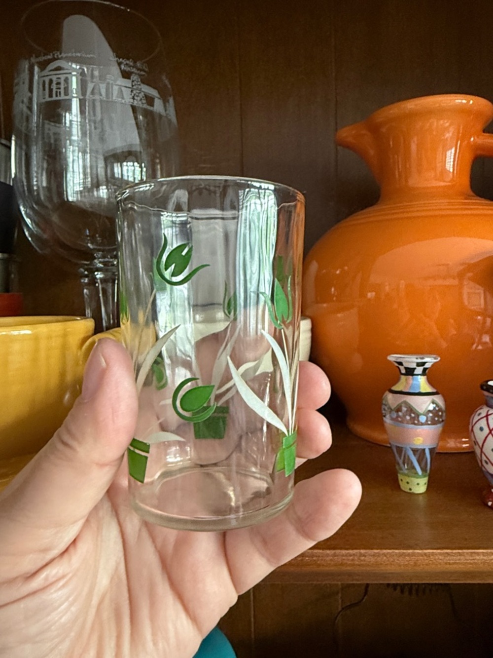 Green Floral Glass Tumbler - Decorative Drinkware